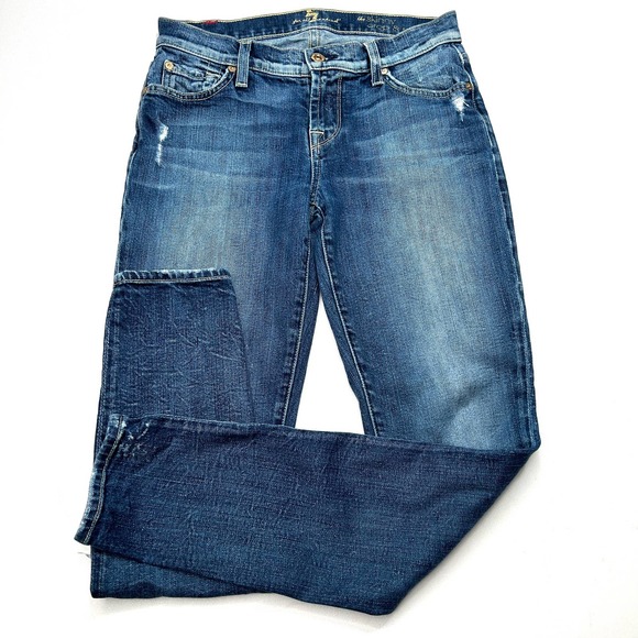 7 For All Mankind | The Skinny Crop Roll Distressed Size 25 - Picture 3 of 6